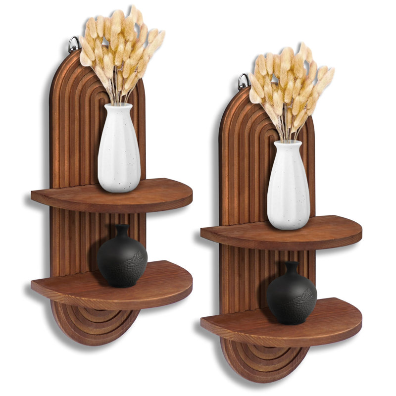 Latitude Run® 2-Piece Boho Wall Shelf Set Double Shelves | Wayfair